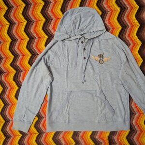LARGE men's  Lucky Brand Venice Calif Blue Hoodie Wild Bandits Graphic Burn H193